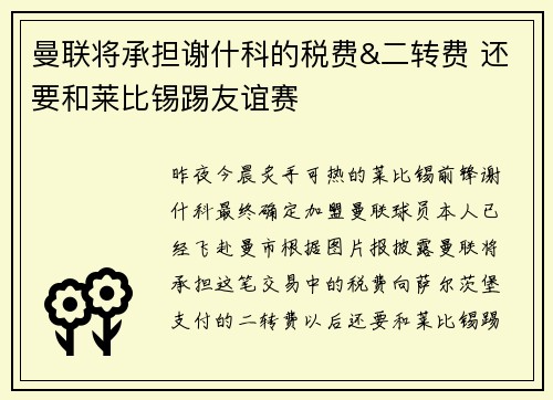 曼联将承担谢什科的税费&二转费 还要和莱比锡踢友谊赛